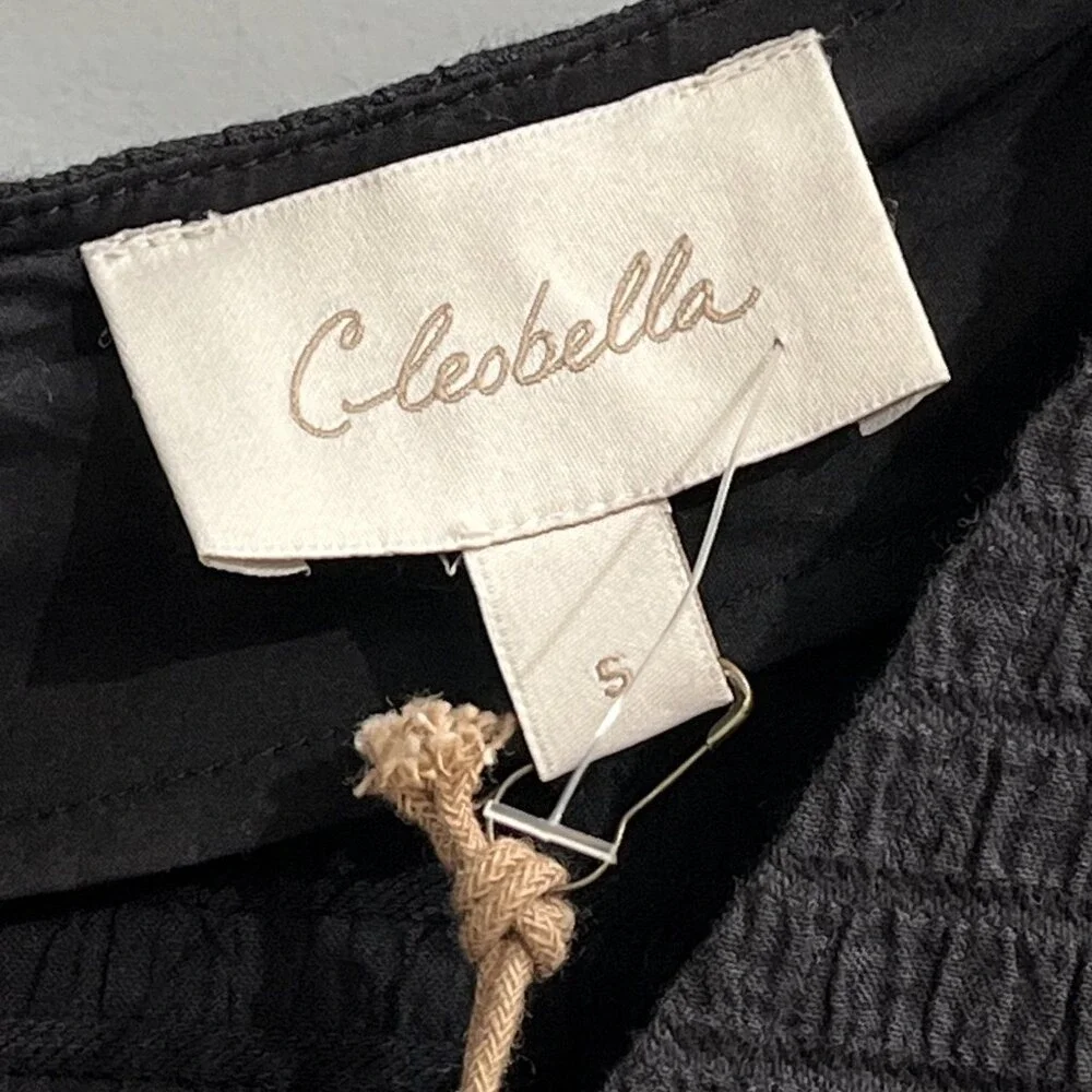 Cleobella Brigitta Mini Dress Black Surplice Fitted Ruffle Puff Sleeve Size S‎